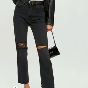 Reformation Cynthia High Rise Straight Jeans Lagoon Destroyed - Size 28